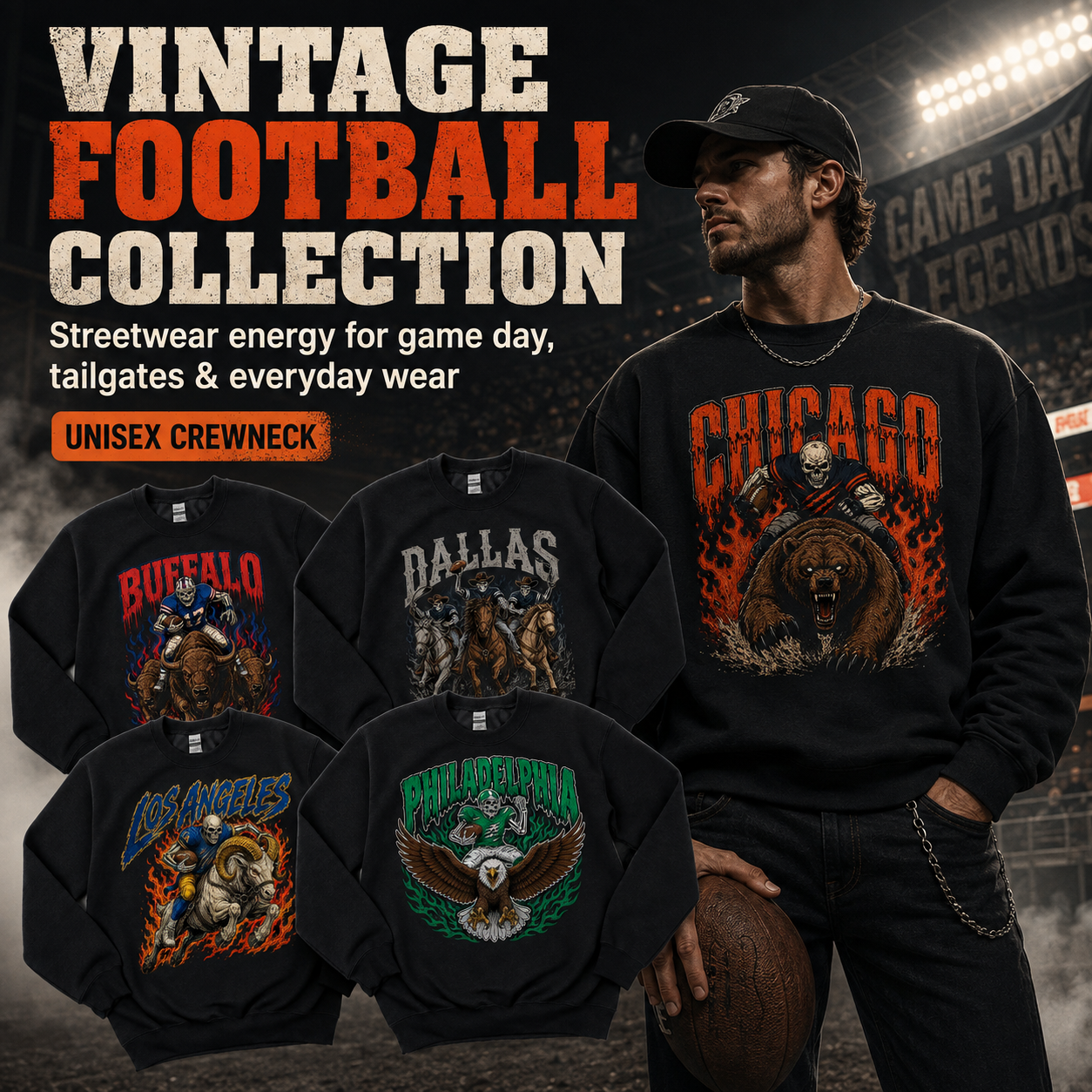 Vintage Football Graphic Crewneck Sweatshirt