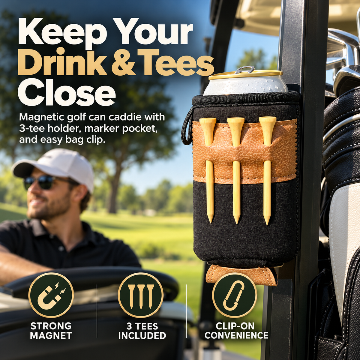 Magnetic Golf Cart Caddie – Keep Drinks, Tees & Markers Ready
