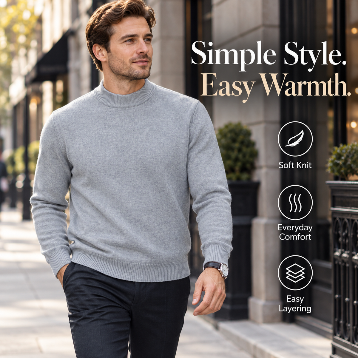Men’s Classic Mock Neck Knit Sweater