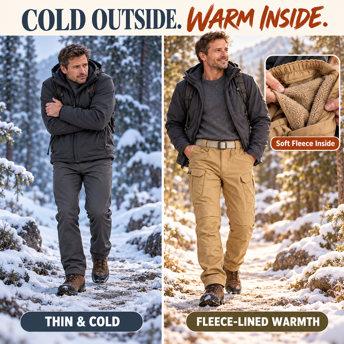 Men's Winter Fleece-Lined Tactical Cargo Pants