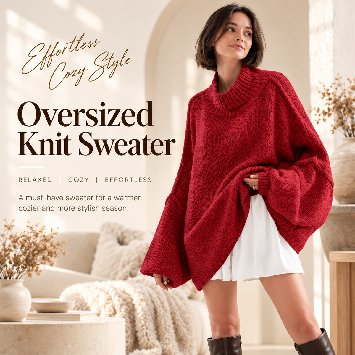 🍂 Oversized Batwing Sleeve Knit Sweater – Effortless Fall Style! 💕