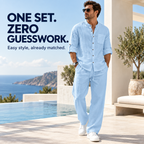 Men's Relaxed Mandarin Collar Shirt & Wide-Leg Pants Set