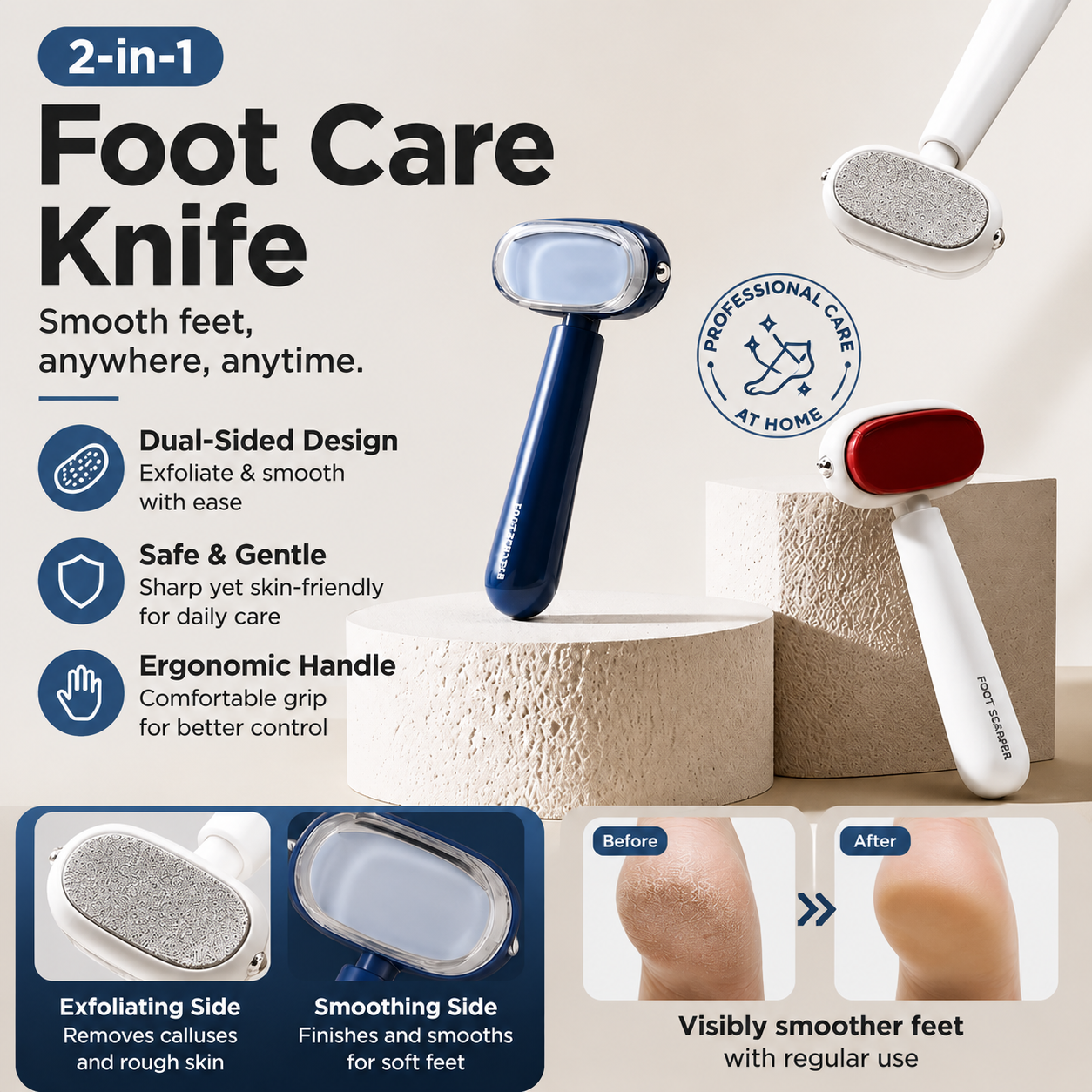 2-in-1 Foot Callus Remover – Dual-Sided Foot File with Replaceable Blade