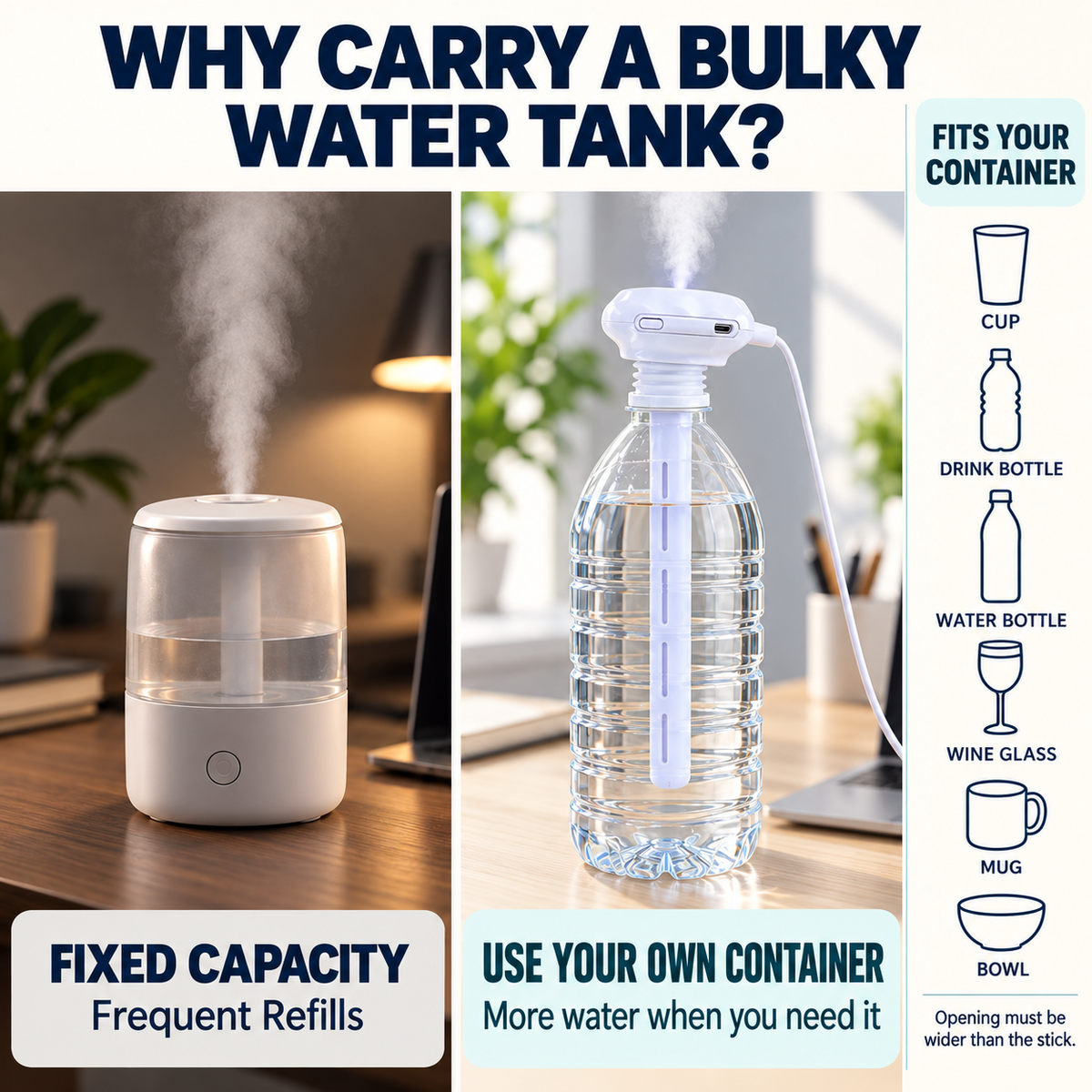 💧 Portable Tank-Free Humidifier for Bottles & Cups 🔌