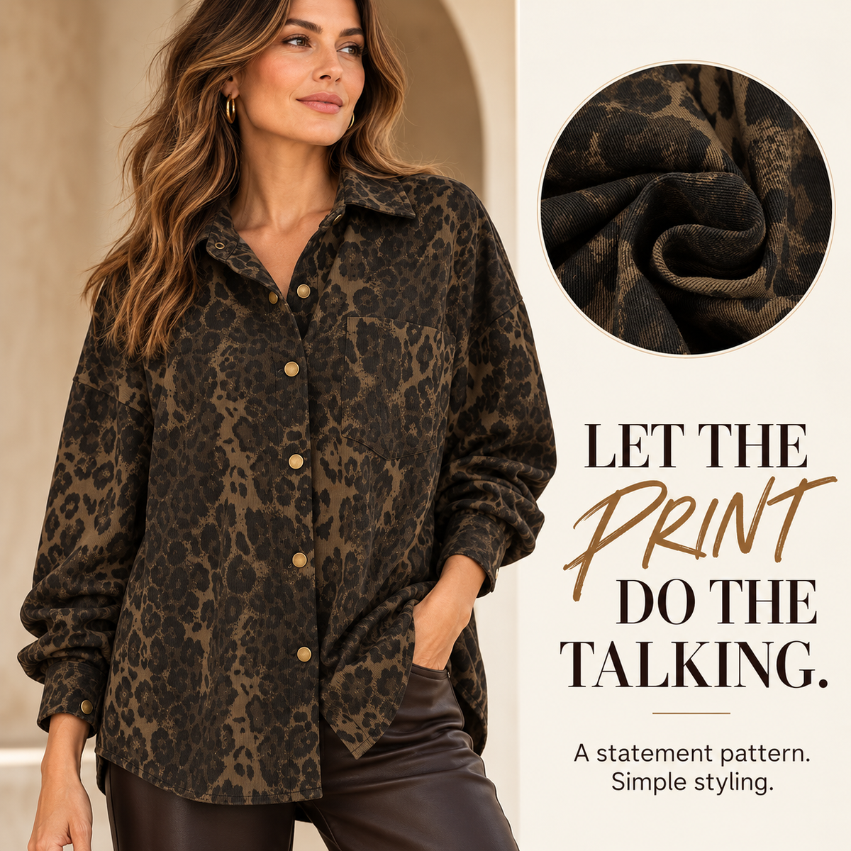 Women’s Cheetah Print Cotton Shacket – Effortless Fall Layering