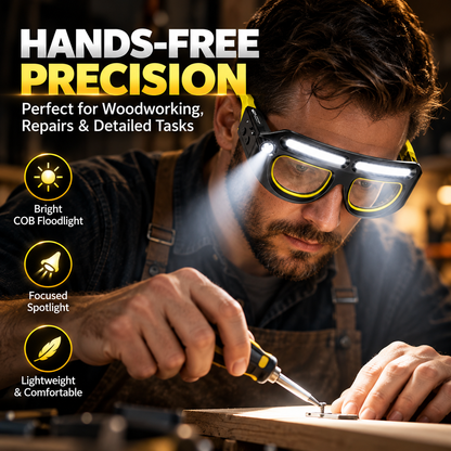 Hands-Free LED Light Glasses with Spotlight & COB Floodlight