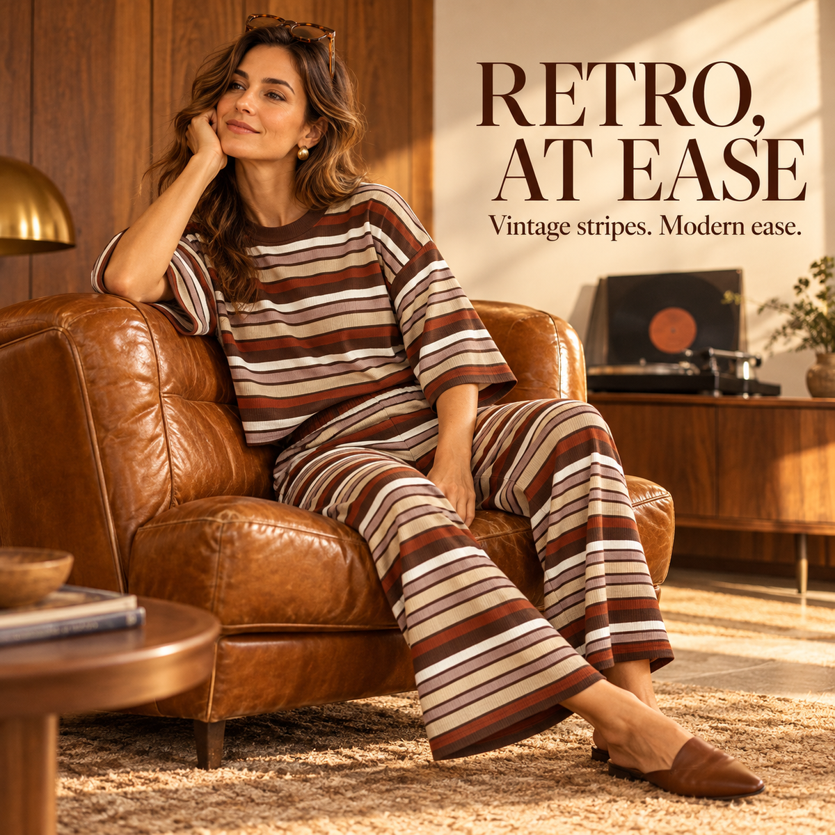Women's Retro Striped Knit Lounge Set – Soft, Relaxed & Effortlessly Stylish