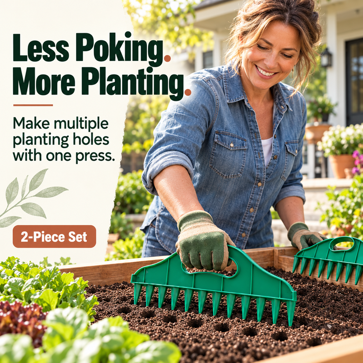 🌱 Garden Seed Spacing Tool – Multi-Row Soil Dibbler & Furrow Maker