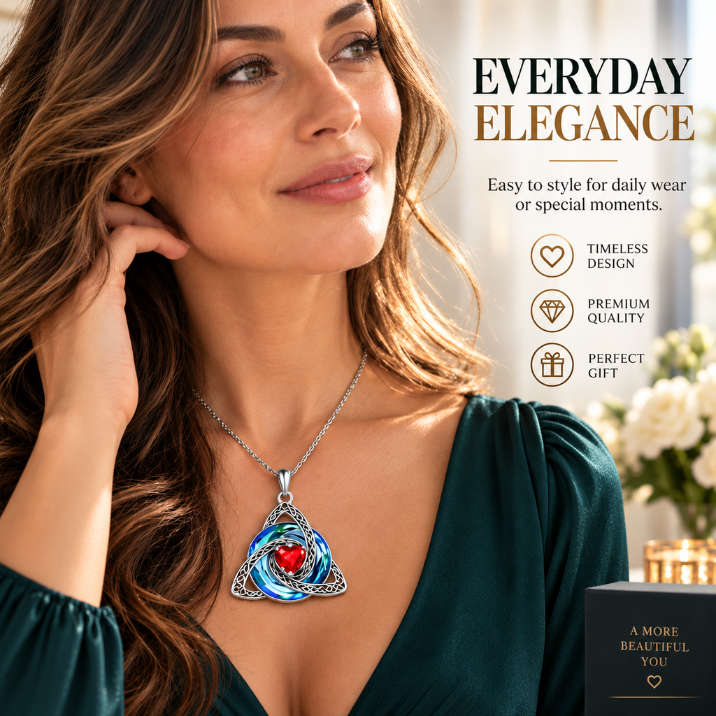 Celtic Trinity Knot Birthstone Necklace - Eternal Love Pendant & Perfect Gift