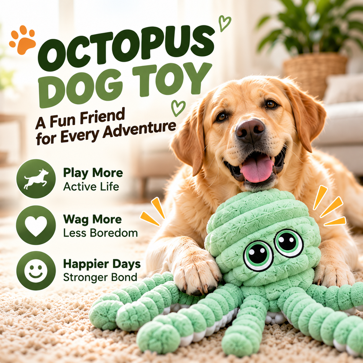 🐶 27" Jumbo Squeaky Octopus Dog Toy – Perfect for Tugging, Fetching & Solo Play🐙