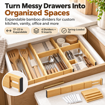 Adjustable Bamboo Drawer Dividers for Kitchen and Home