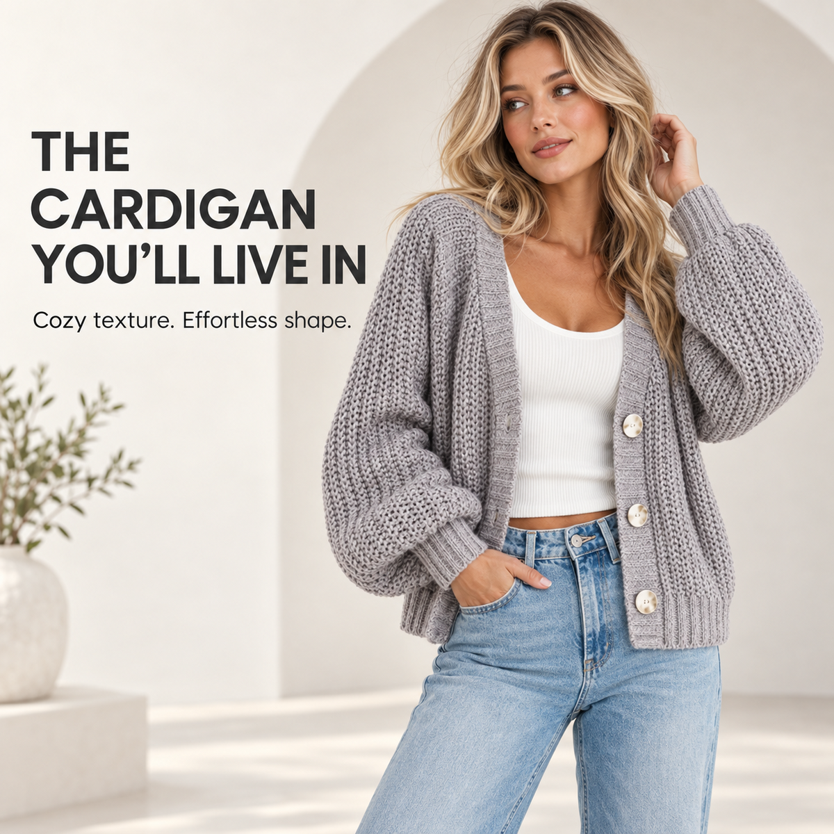 Women’s Chunky Knit V-Neck Button Cardigan
