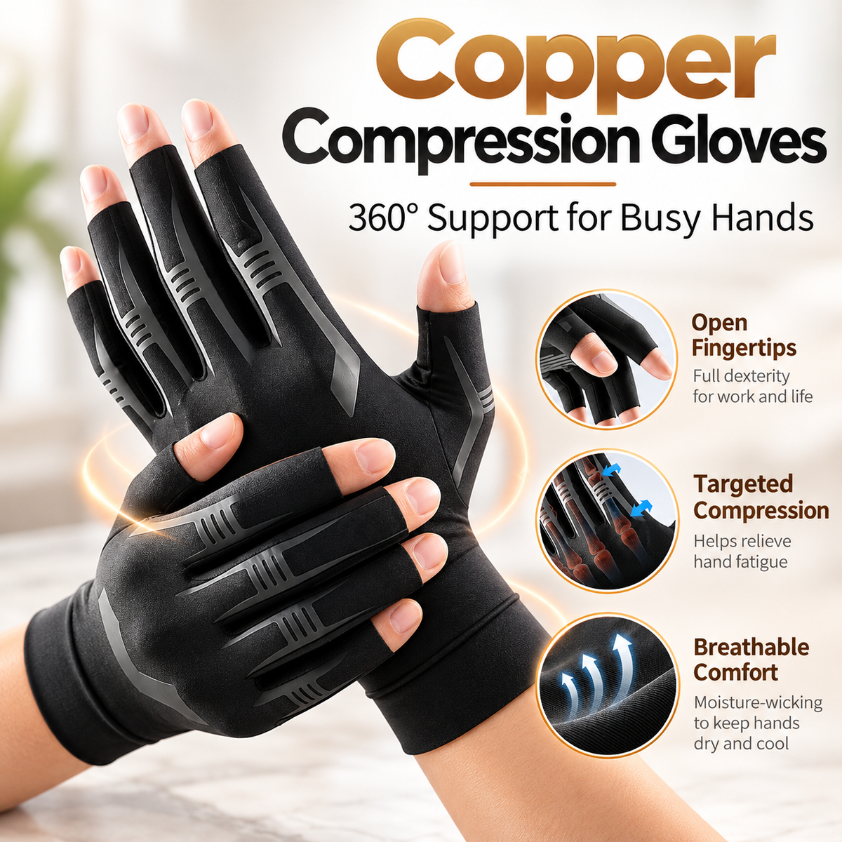 Copper-Infused Half-Finger Compression Gloves