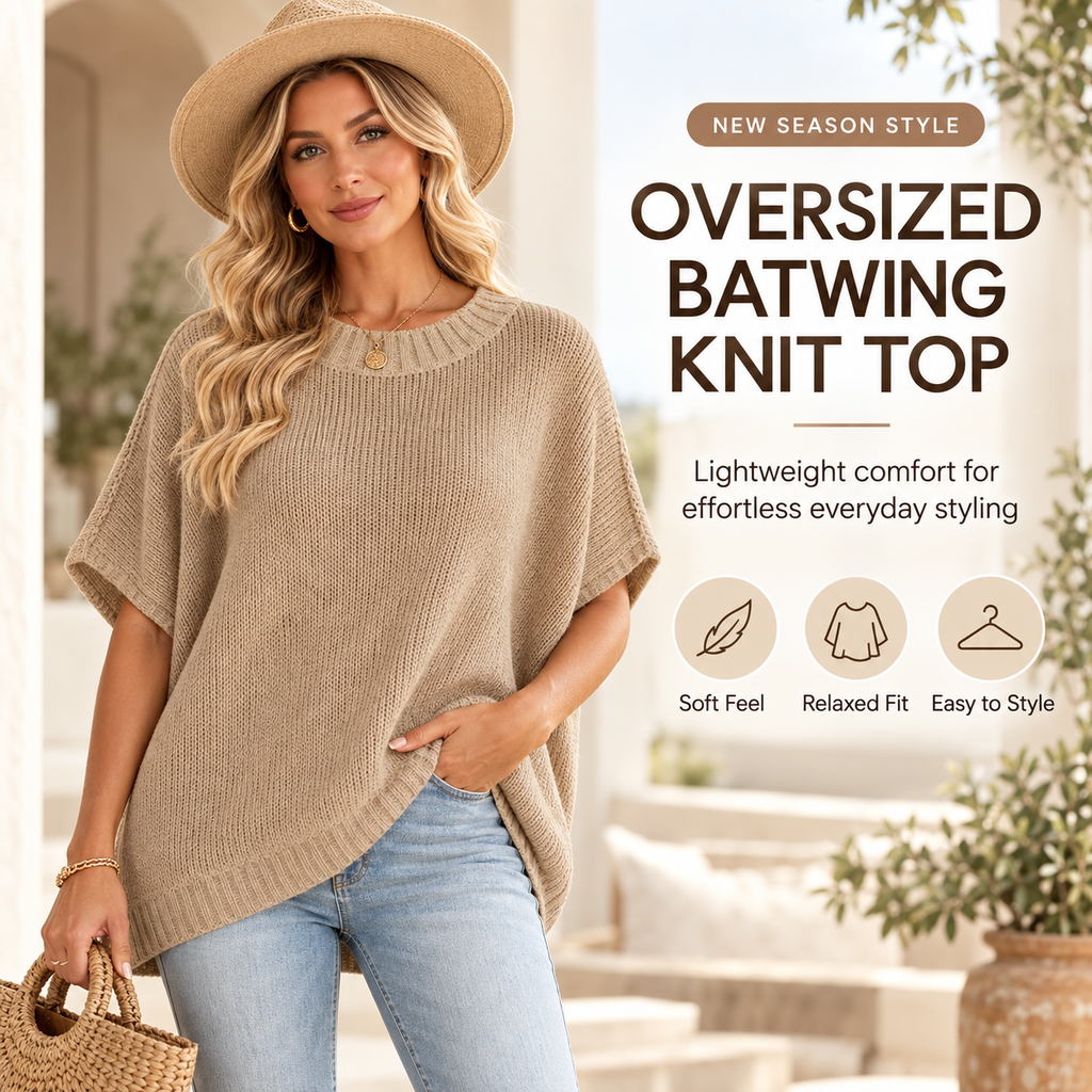 💃Women's Loose-Fit Batwing Sleeve Knitted Pullover💃