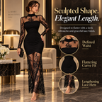 Sheer Lace Elegance Mock-Neck Bodycon Maxi Dress