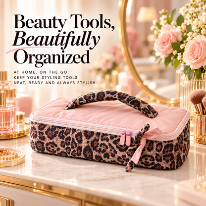 🐆Leopard Print Hair Tool Organizer Bag – Spacious, Padded & Travel-Friendly💕