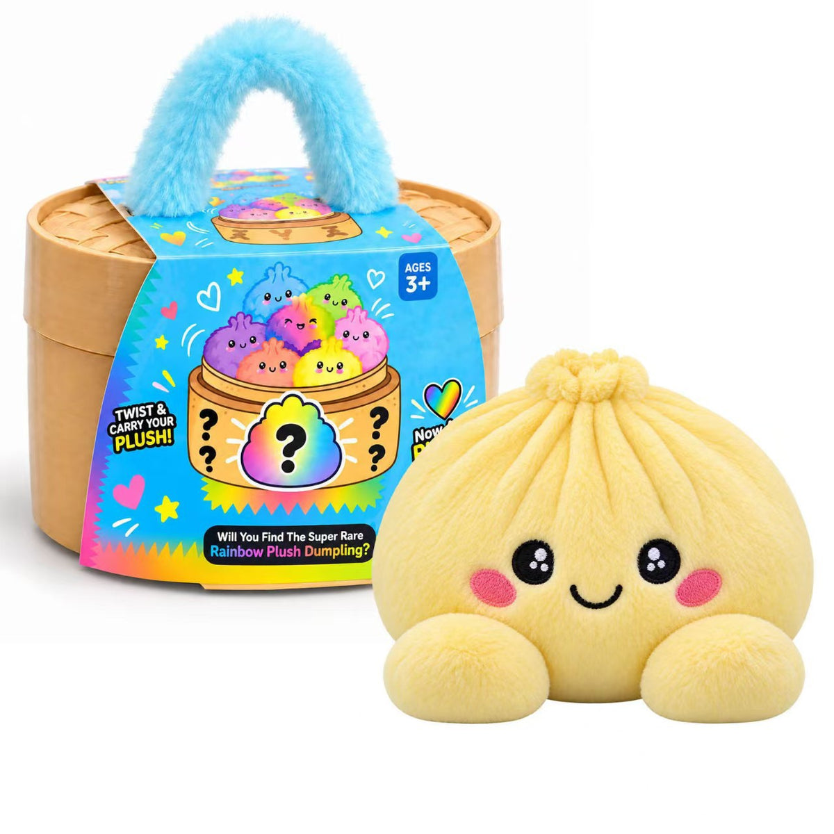 🥟 Cute Dumpling Plush Toy – Soft & Slow-Rebound Stress Relief Stuffed Animal with Bamboo Steamer Case🌈