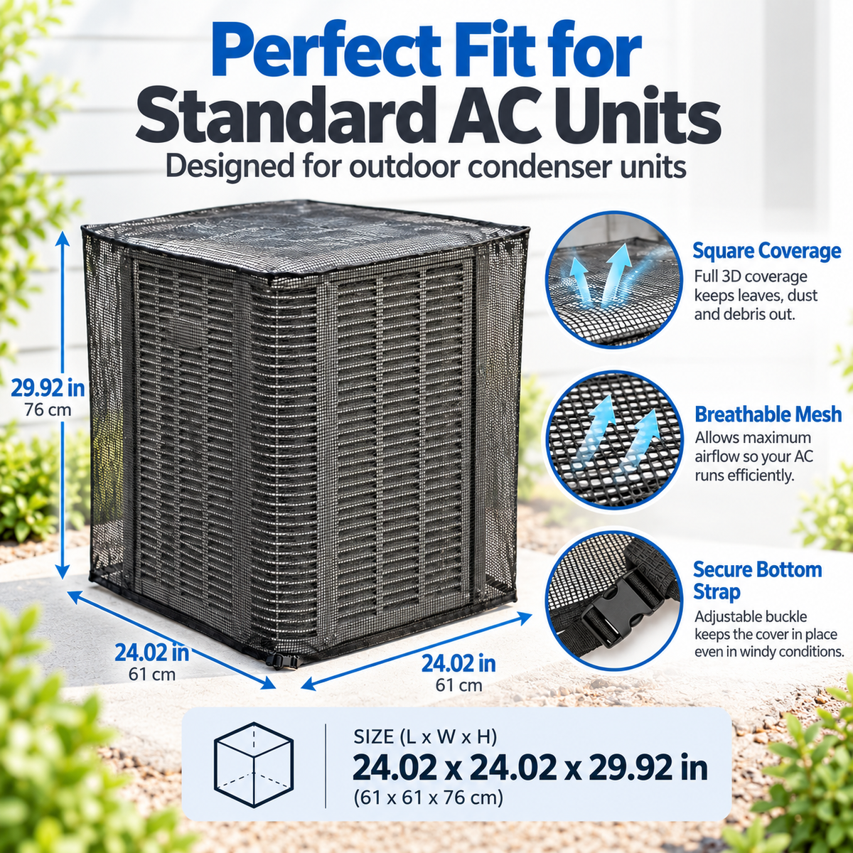 Heavy-Duty Mesh Outdoor AC Cover （24*24*30in）