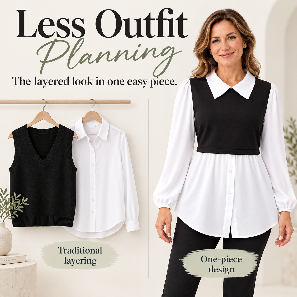 Women’s Layered-Look Collared Tunic – Effortless Everyday Style