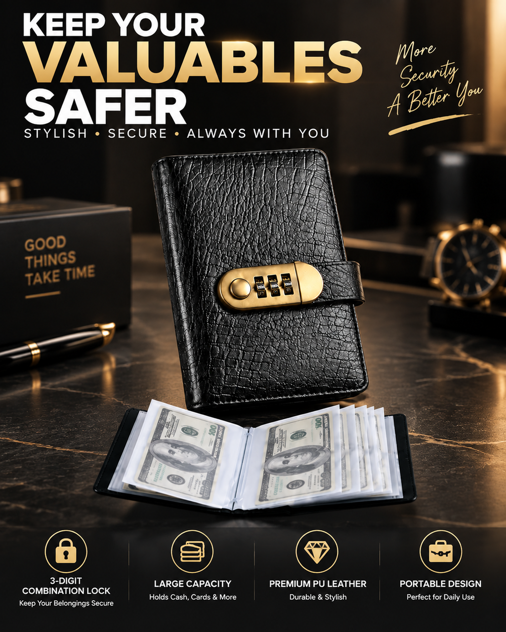 📖 A6 savings notebook, 3-Digit Resettable Password Lock, suitable for storing money and important documents 🔐
