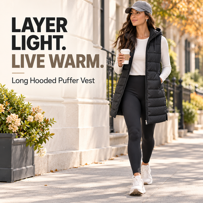 Hooded Long Puffer Vest Without the Bulk