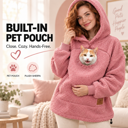 Oversized Sherpa Hoodie with Built-In Pet Pouch