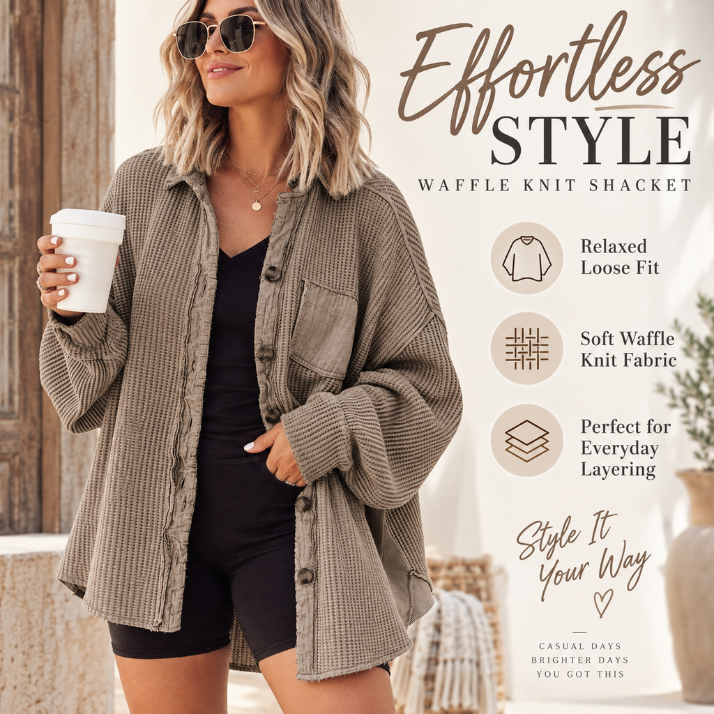 Women's Relaxed Waffle Knit Shacket