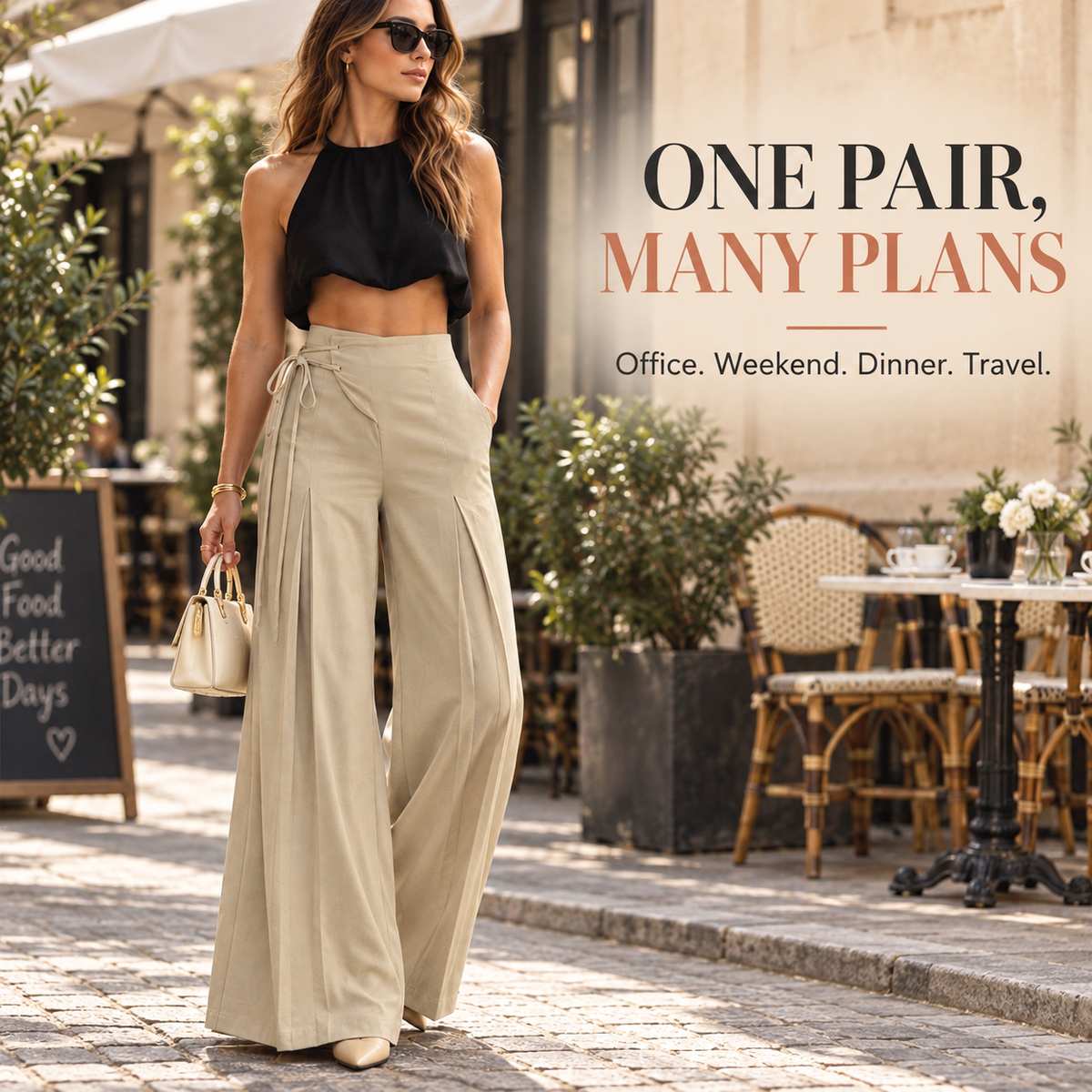 Women's High-Waist Asymmetric Lace-Up Wide-Leg Pants – Flattering Sculpted Fit