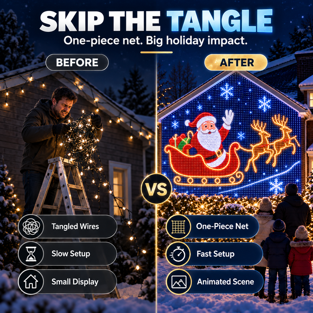🎄Christmas LED House Net & Smart Outdoor Wall Curtain Light✨