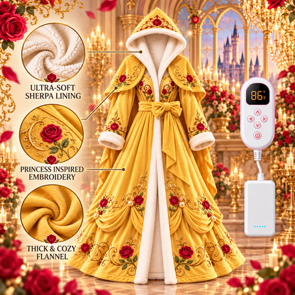 👑 Fairytale Royal Heated Robe – Plush Sherpa Lined Electric Heating Long Dressing Gown 🔥