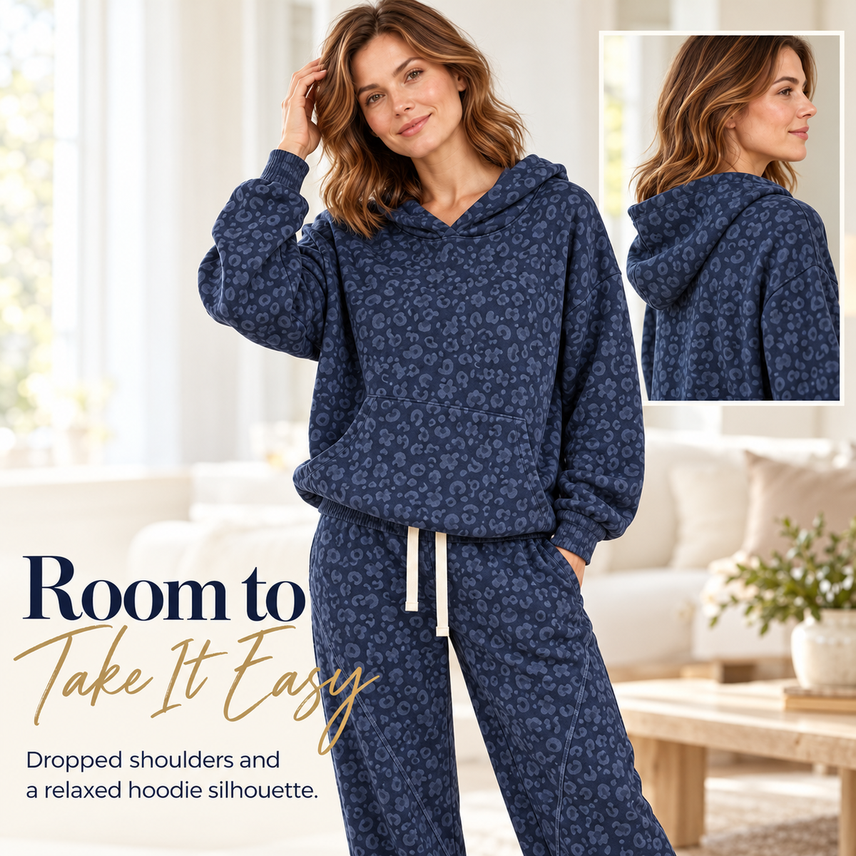 🐆 Leopard Print 2-Piece Set – Relaxed Hoodie & Drawstring Pants