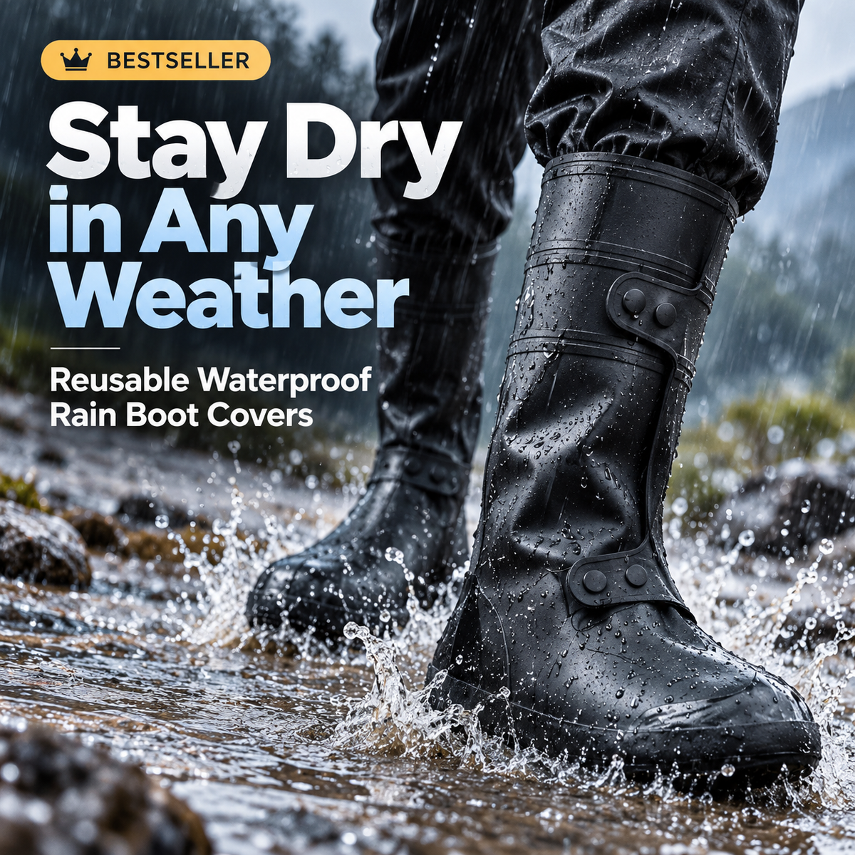 Wide-Opening Waterproof Rain Boot Covers — Easy On, Secure Fit & All-Weather Protection