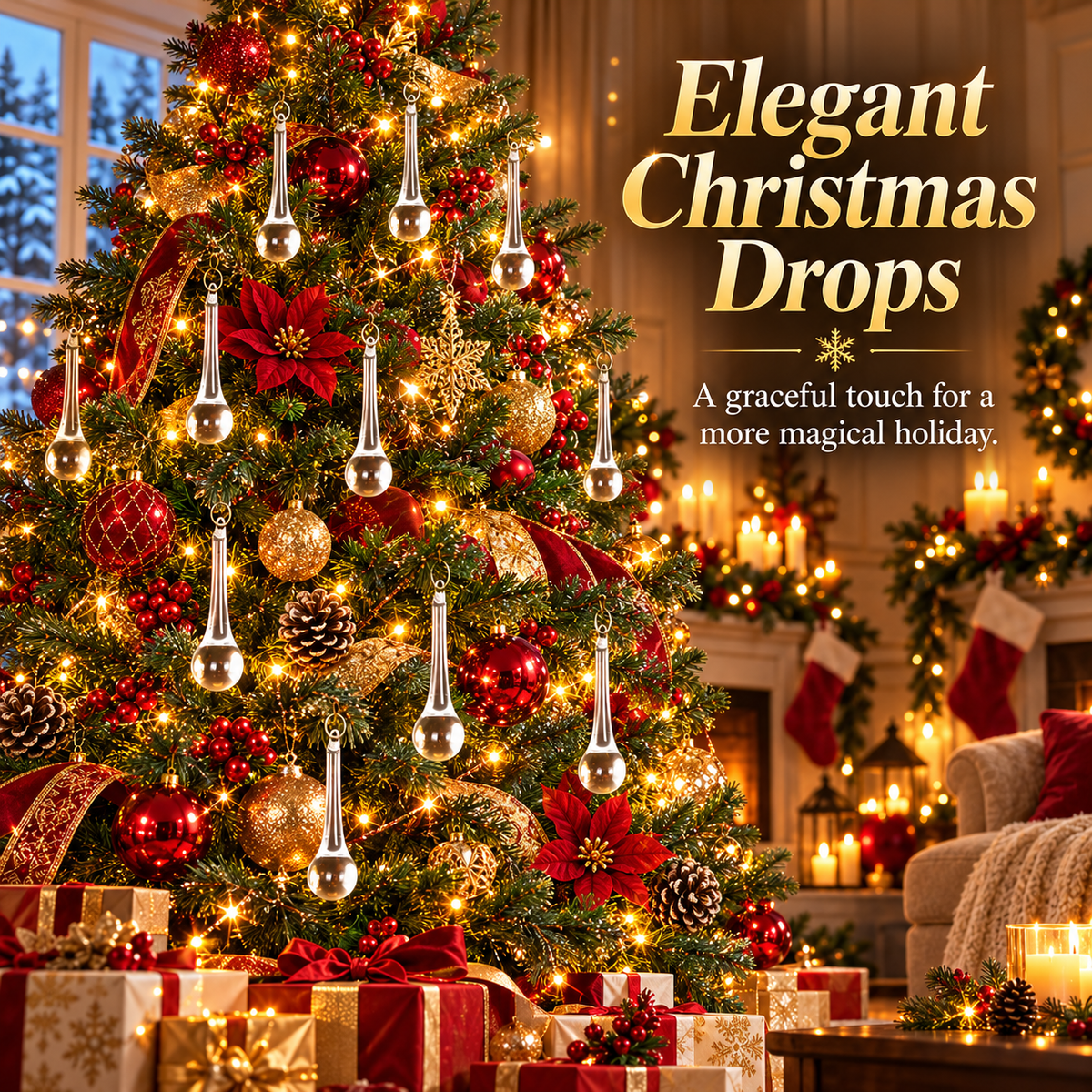 🎄50 PCS Crystal Teardrop Christmas Ornaments – Add Sparkle to Your Holidays!✨