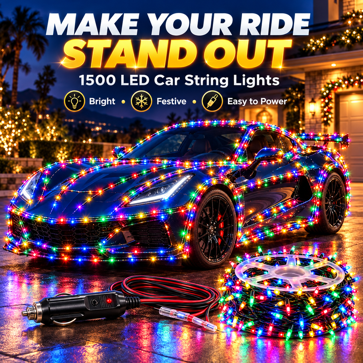 1500 LED Multicolor Car String Lights with Remote Control