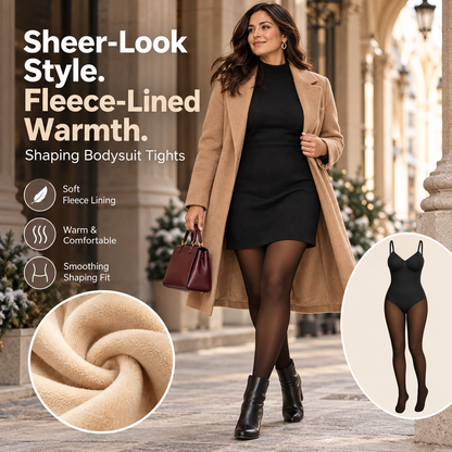 Fleece-Lined Sheer Shaping Bodysuit Tights – Warm, Smooth & Sculpted