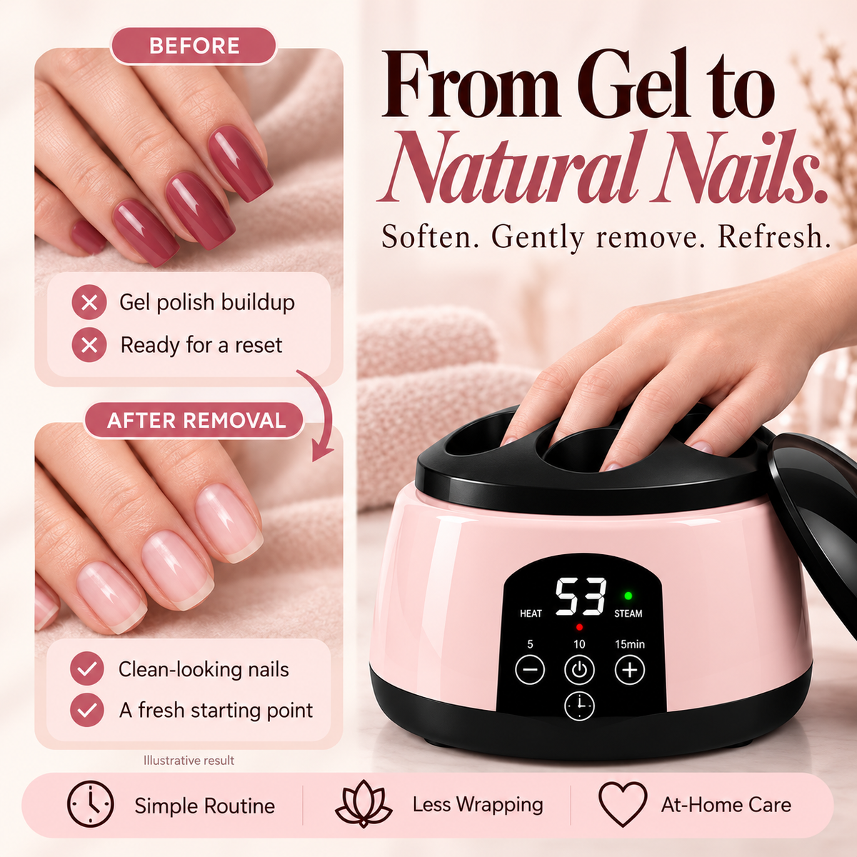 At-Home Steam Gel Nail Remover – Foil-Free & Heat-Assisted Polish Cleaner💅