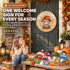 Interchangeable Front Door Welcome Sign Set with Seasonal Holiday Seasonal Icons