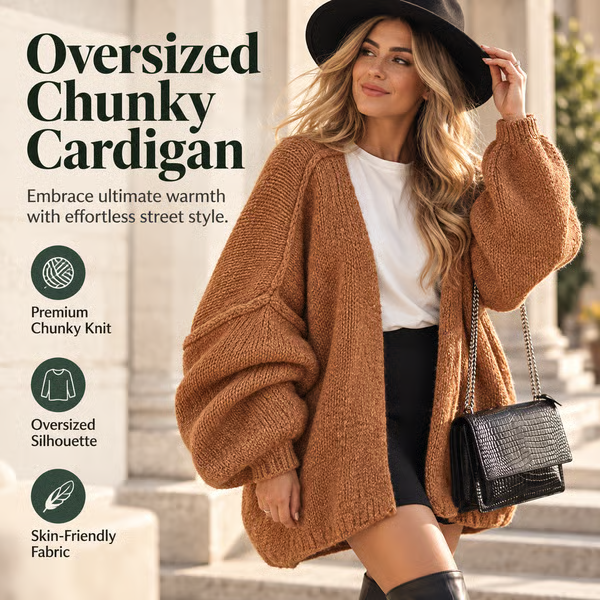 🍂Women's Oversized Cardigan Sweater Fall Long Lantern Sleeve Knit Open Front