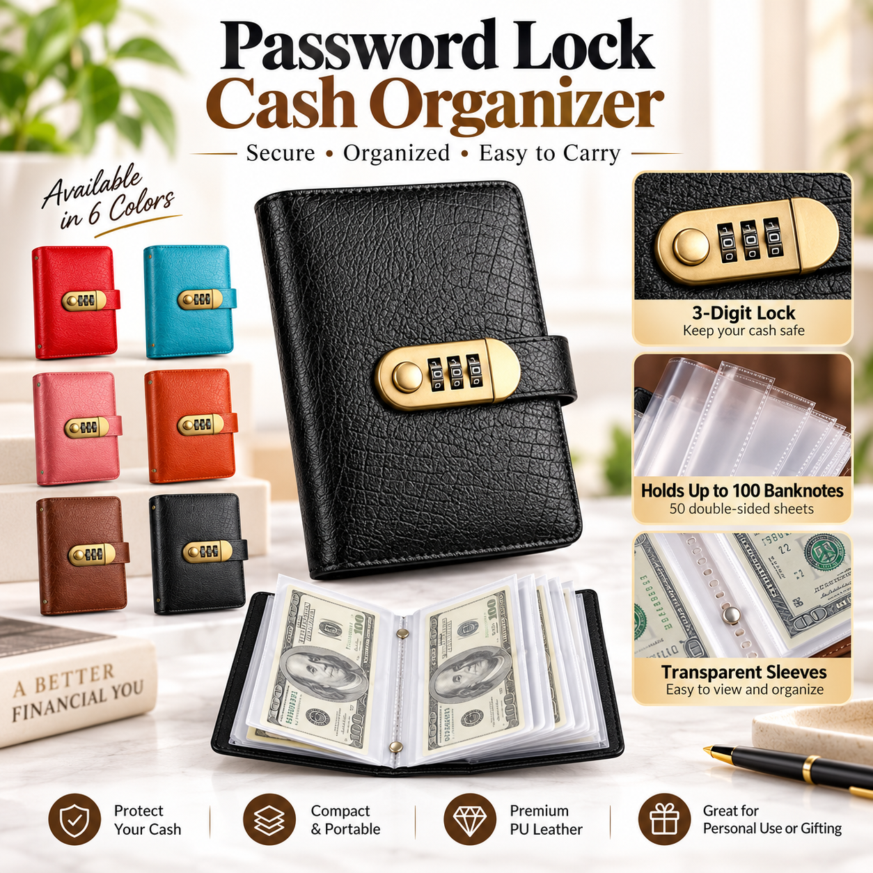 A6 Cash Savings Binder with 3-Digit Combination Lock