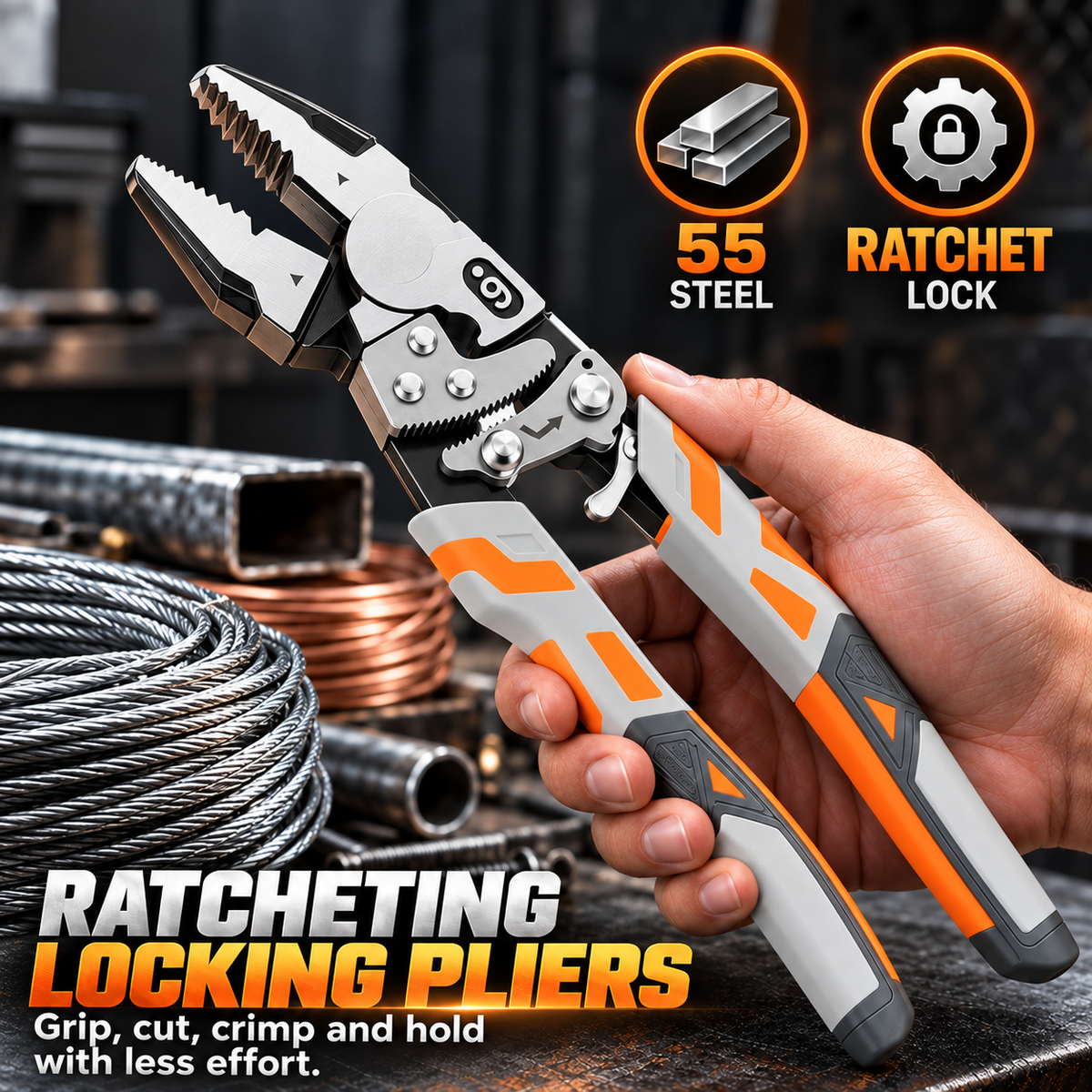 Ratcheting Locking Pliers — Grip, Cut, Crimp & Hold With Less Hand Effort
