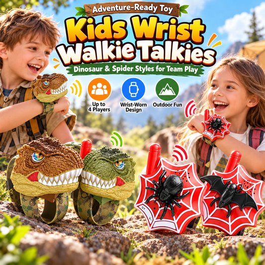 2-Pack Kids Walkie Talkies – Up to 4 Players, 3280FT Range, Fun Dinosaur & Spider Wrist Toys