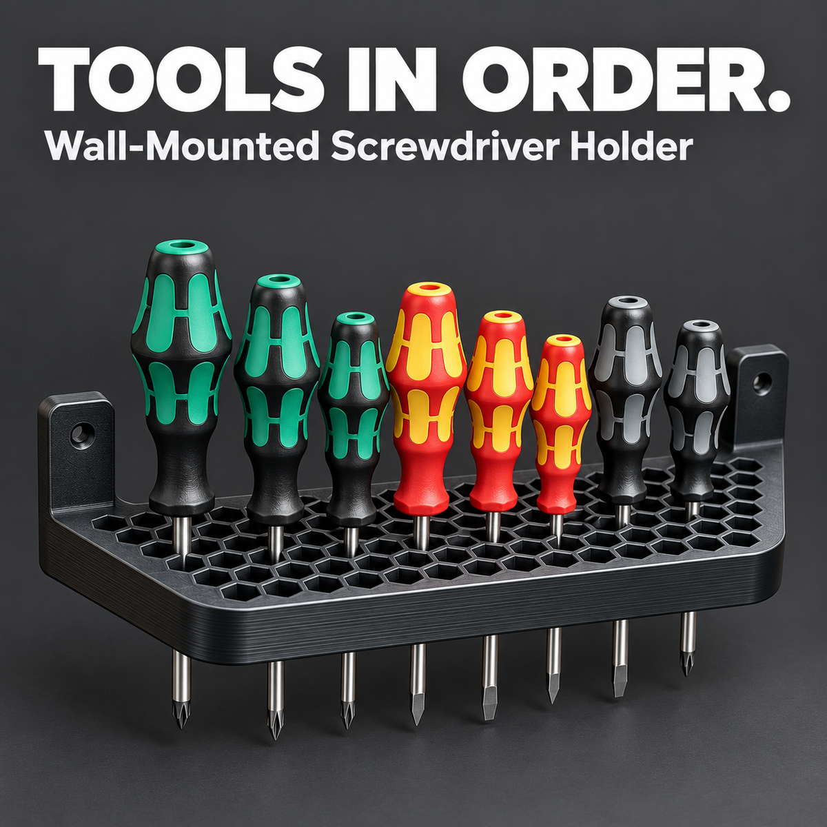 Wall Mounted Screwdriver Organizer – Space-Saving Honeycomb Tool Holder with 2 Free Mounting Screws