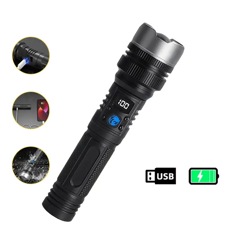 🏆HOT SALE⚡Waterproof Rechargeable Digital Display 2-in-1 Strong Light Flashlight