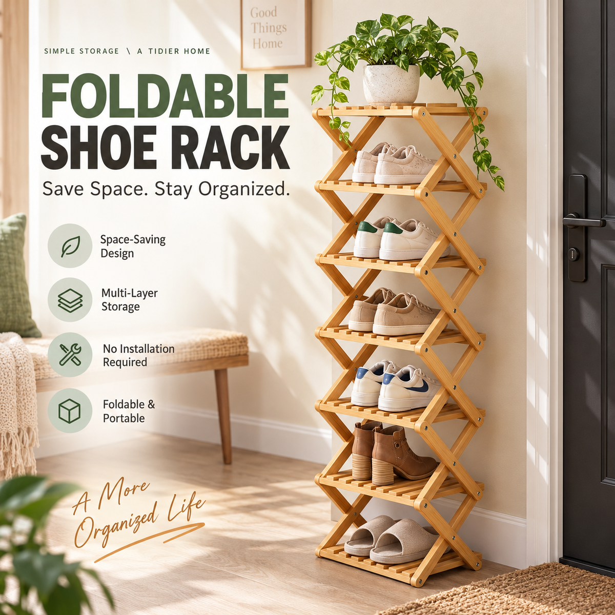 Foldable Bamboo Corner Organizer: Instant Clutter-Free Space in Seconds