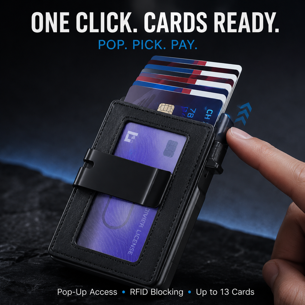 💼 Minimalist Tech | Men's Slim RFID-Blocking Pop-Up Wallet with Money Clip 🎁