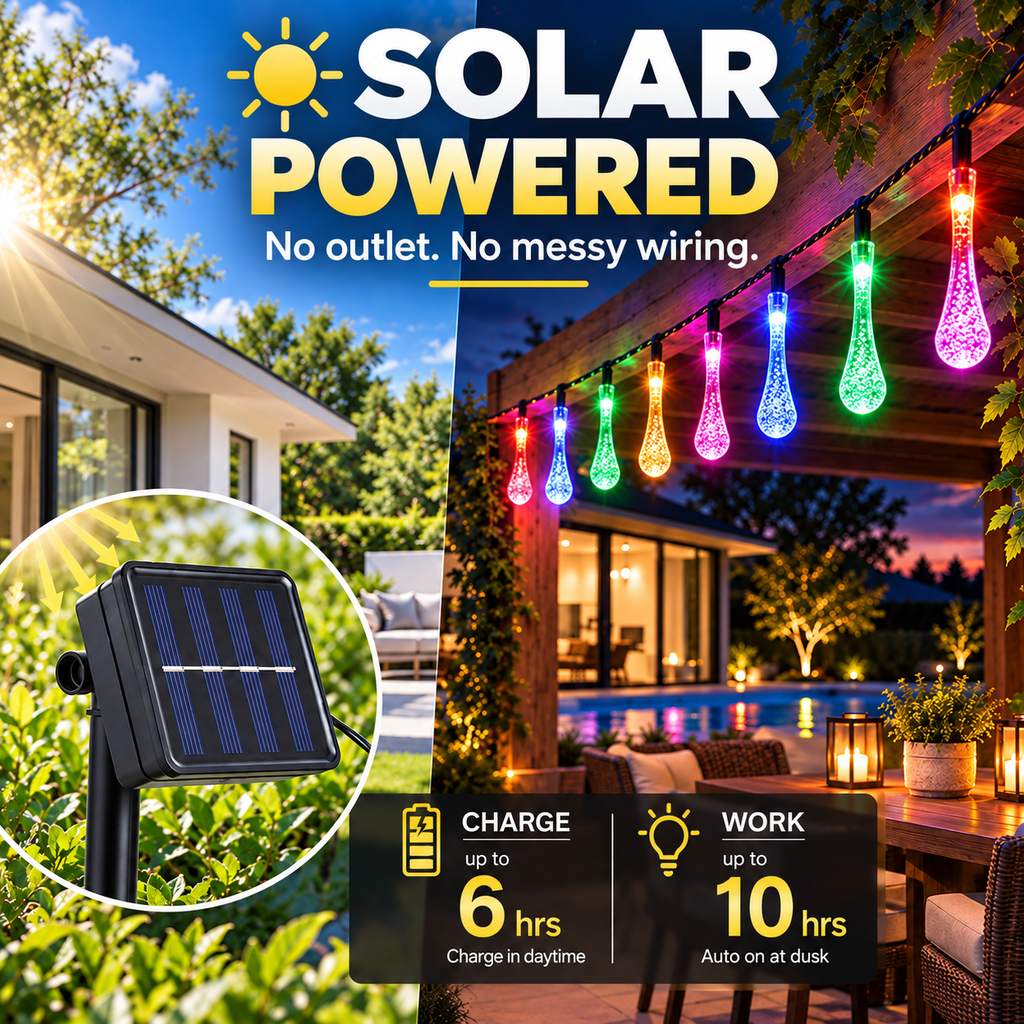 ✨72FT 200 LED Outdoor Solar String Lights - Waterproof Raindrop Magic💡