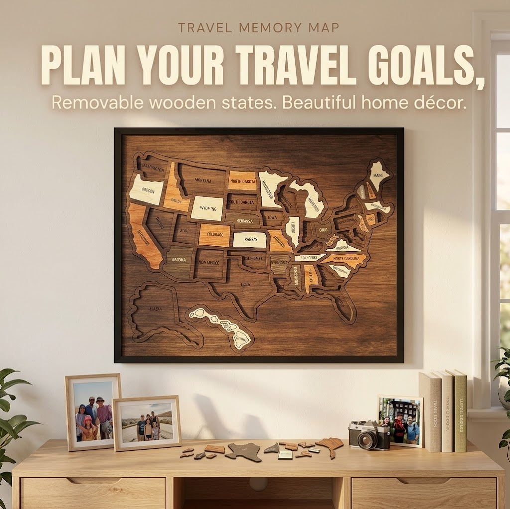 Wooden USA Travel Memory Map – Personalized State Tracker & Home Decor