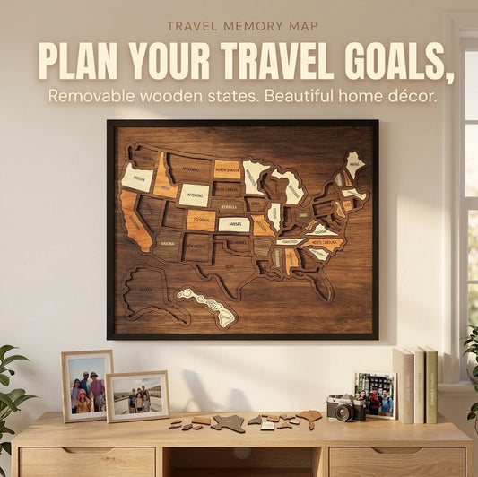 Wooden USA Travel Memory Map – Personalized State Tracker & Home Decor