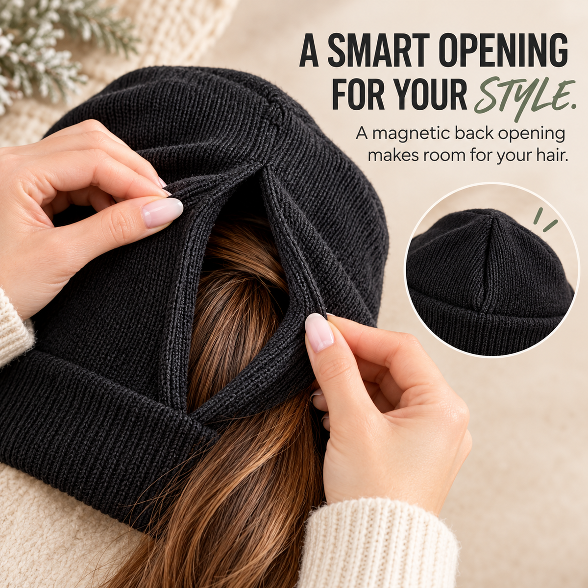 ❄️ Women’s Winter Knit Ponytail Beanie with Magnetic Opening