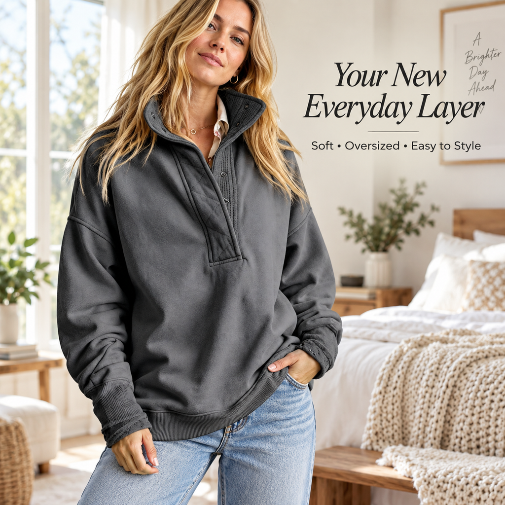 Women’s Oversized Henley Sweatshirt